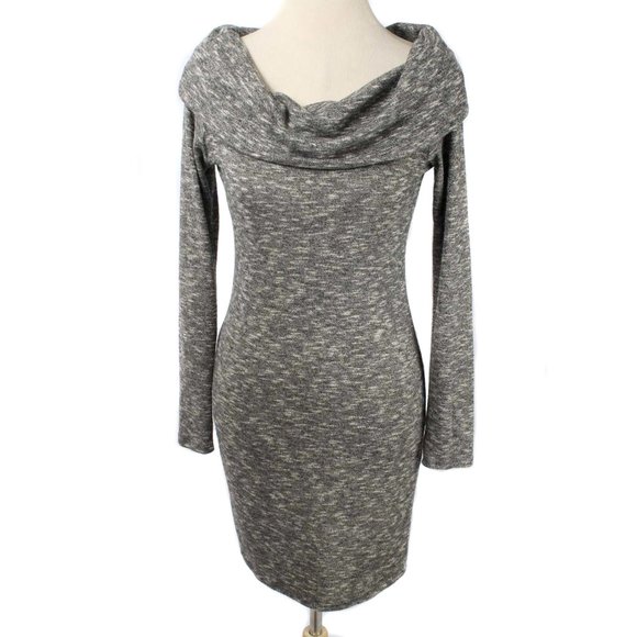 SUN & MOON Gray Marled Knit Cowl Neck Fitted Dress - Picture 1 of 4